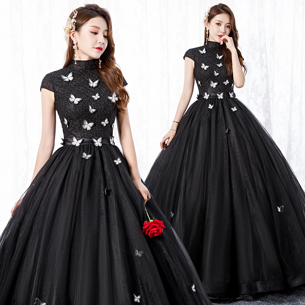Это Yiya свадебное платье с высоким воротом черное элегантное плюс размер свадебное платье es Кружева Цветы без рукавов длинный халат De Mariee CH097