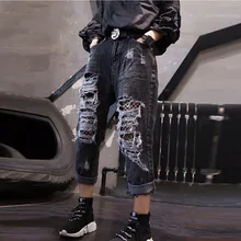 [EWQ] Новинка весны, женские ковбойские брюки со средней талией и пуговицами, женская одежда, женские повседневные свободные шаровары OE529