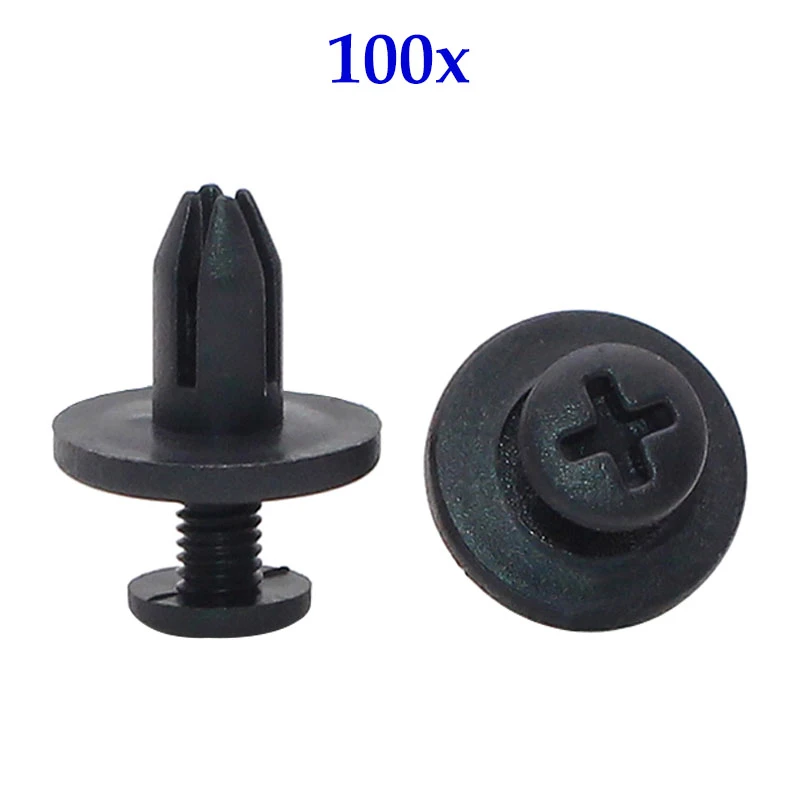 100x Universal Black Plastic Push Rivet Trim Panel Fastener Clips 6mm Hole Kits