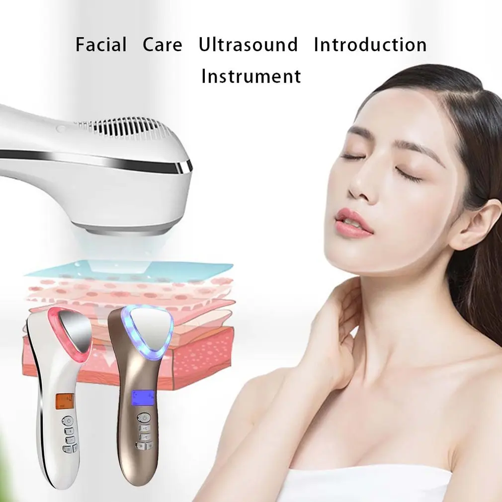 Ultrasonic Hot Cold Therapy Sonic Vibration Facial Skin Care Essence Ion Introduction Beauty Instrument Face