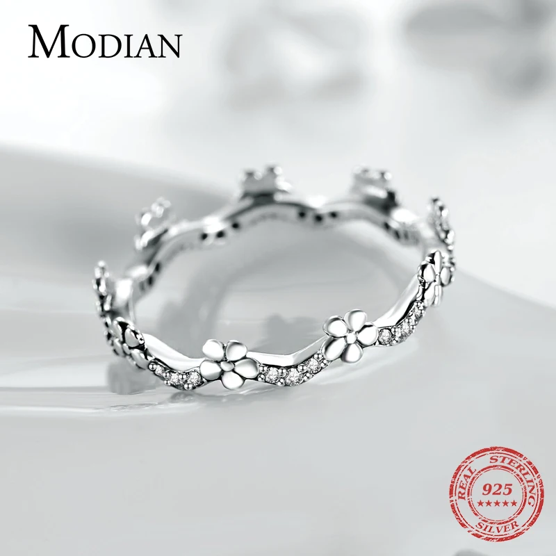 Modian Statement Finger Rings Fashion 3 Color Flower 925 Sterling Silver Stackable Charm Ring For Women Accessories Jewelry Gift
