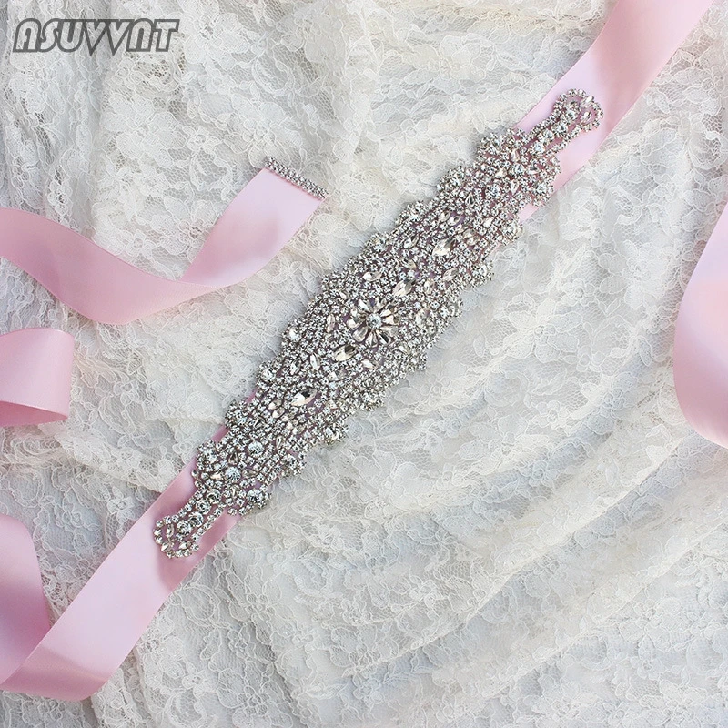 Bride Bridesmaid Crystal Flowers Wedding Sash Belt Rhinestone Waistband Satin Belts Cummerbund For Women Party Soiree Dress