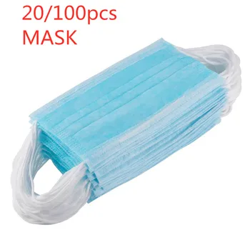 

20/100 pcs Non Woven Disposable Face Mask 3 Layer Hanging ear Dust Filter Safety Elastic Facial Dust-Proof Safety Masks hot f