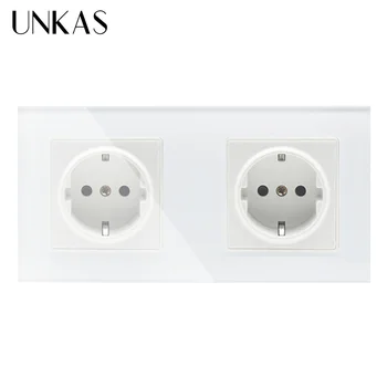 

UNKAS Manufacturer of 16A Wall Outlet, EU Standard 2 Gang Wall Power Socket, White Crystal Glass Panel, GB-C7C2EU-11