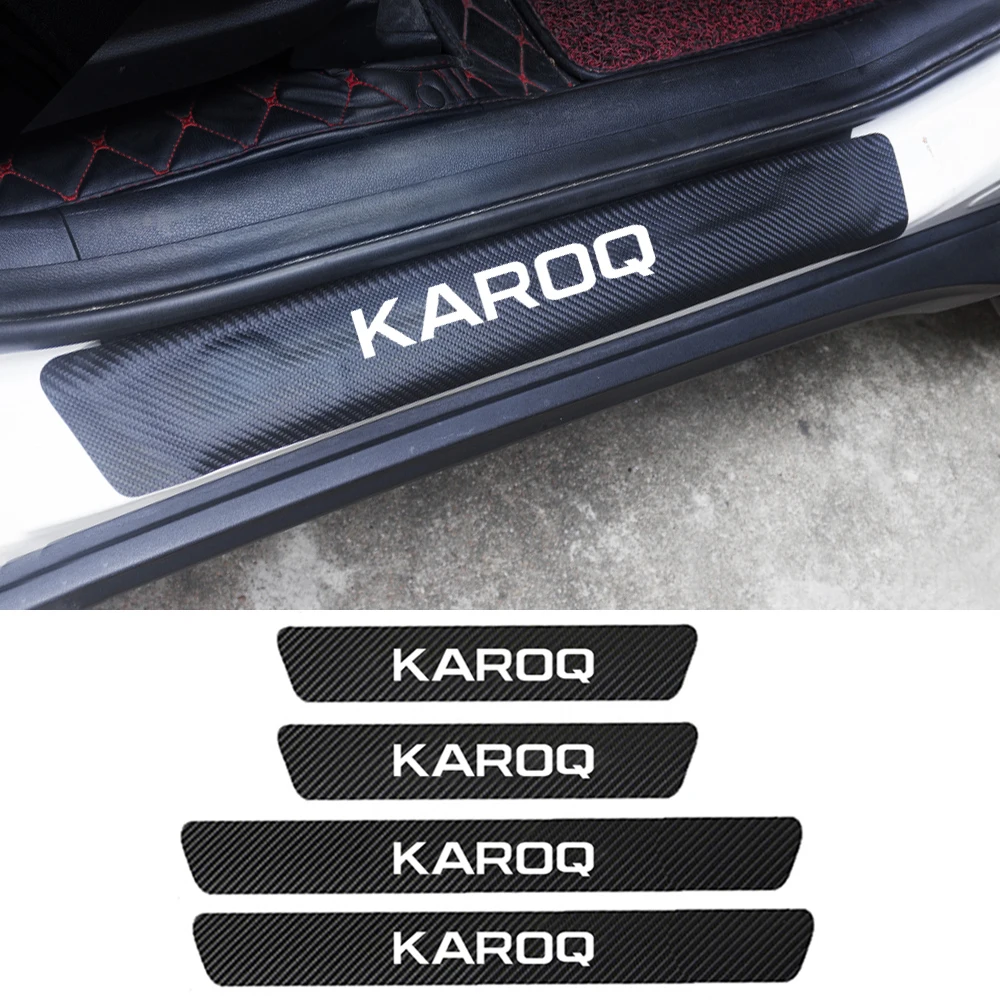 

4pcs PU Leather Carbon Fiber Car Door Sill Protector Anti Scratch Stickers Cover For Skoda Karoq 2017 2018 2019 2020 Accessories