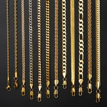 14 Styles Gold Necklace For Men Women Snake Wheat Figaro Rope Cuban Link Chain Gold Filled Necklace Male Jewelry Gift Wholesale
