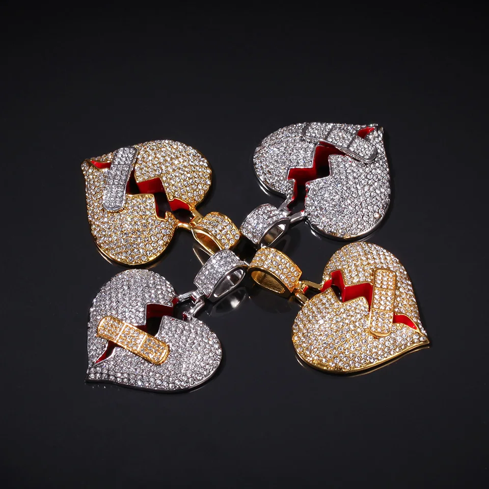Красочные драгоценные камни ожерелье кулон для мужчин любителей хип хоп рэпер разбитое сердце хрустальные подвески льдом цепи поп драгоценные камни Модные ювелирные изделия