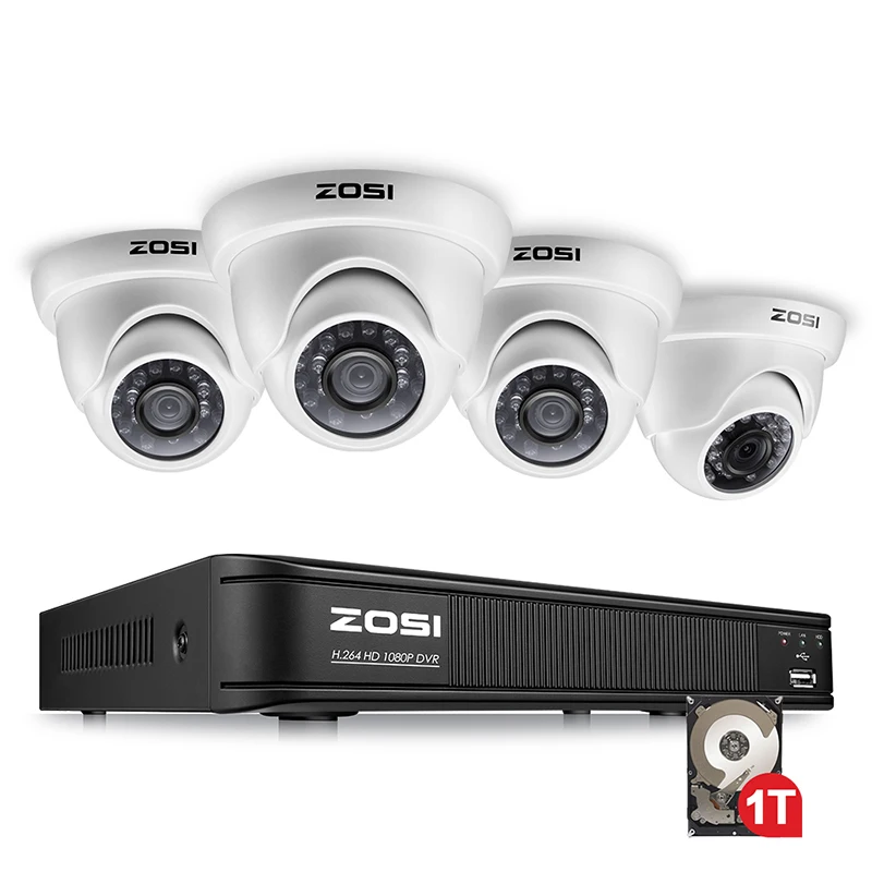 ZOSI 4CH 1080P 4-в-1 CVI AHD CVBS TVI видеонаблюдения Системы с 2.0MP 1080P водонепроницаемый Купол видеонаблюдения DVR комплект для камеры - Цвет: White 1