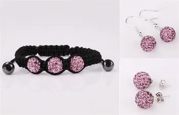 

Large Discount Jewelry!Free Shipping!10mm Micro Pave Disco Ball crystal Set Bracelets+Earring HHF Fasion hc424