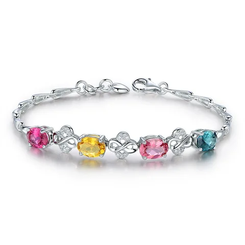 925 Sterling Silver Bracelet Crystal Colorful Gemstone Exquisite Silver Bracelet For Woman Charm Jewelry Gift