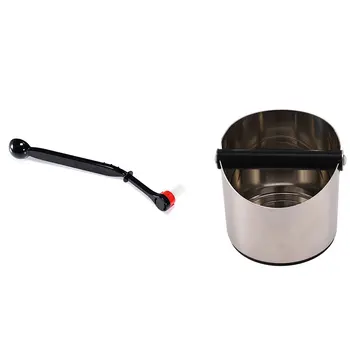 

SANQ 2 in 1 Coffee Machine Brush Nylon Espresso Coffee Grinder Brushes & Stainless Coffee Tamper Knock Box Deep Bent Design