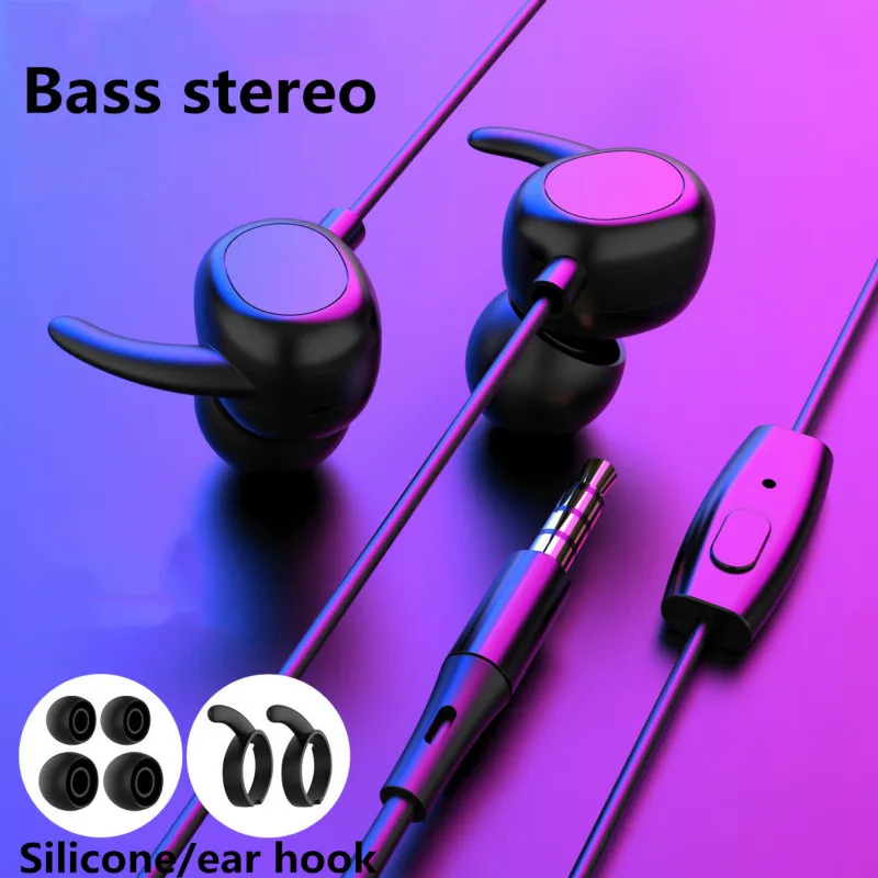 

New Volume Control Metal In-ear Wired Headset Speaker Headset Sports Running with Mic Ear Hooks Music Bass
