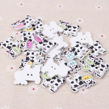 

Button accessories for children's clothes Mix Cartoon Dairy Cow Wooden Buttons Round Handmade Accessories Decoration20x27mm20pcs