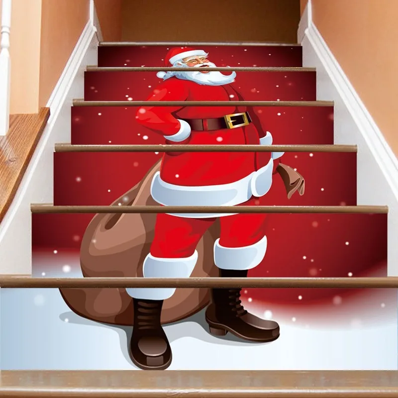 

6Pieces/set DropshipSmile Santa Claus 3D Simulation Stair with Waterproof and Steps To Decorate The Wall To The Home
