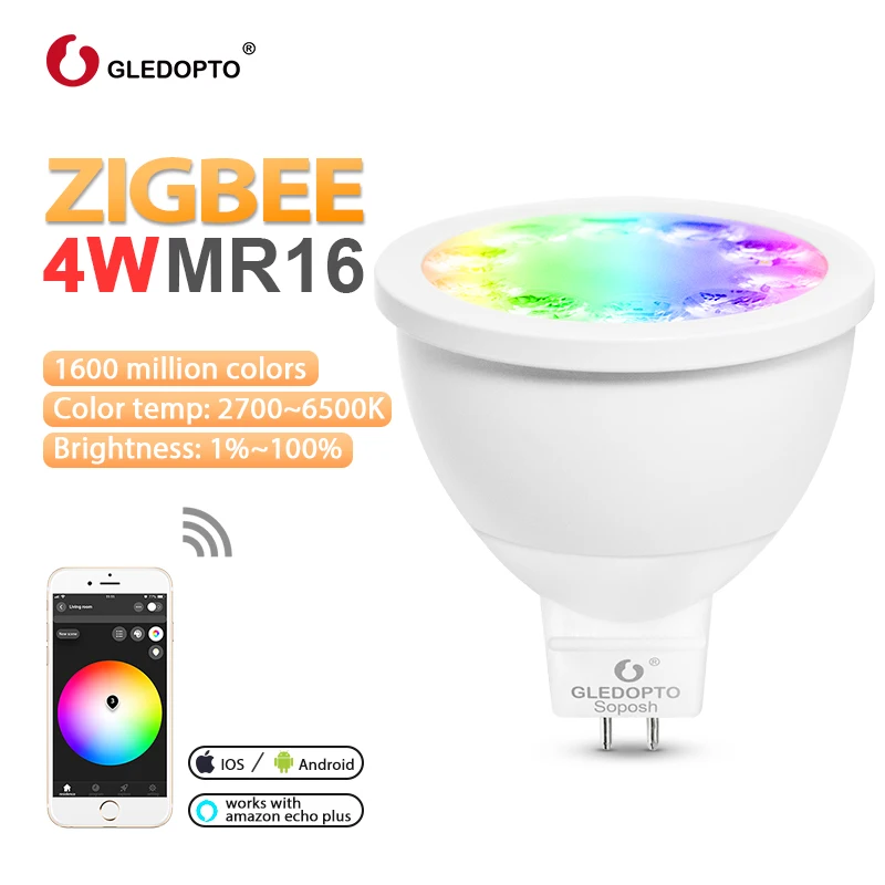 ZIGBEE светодиодный MR16 4W RGB+ CCT прожектор ww/cw 2700-6500k DC12V теплый белый работа с zigbee 3,0 шлюз amazon echo plus