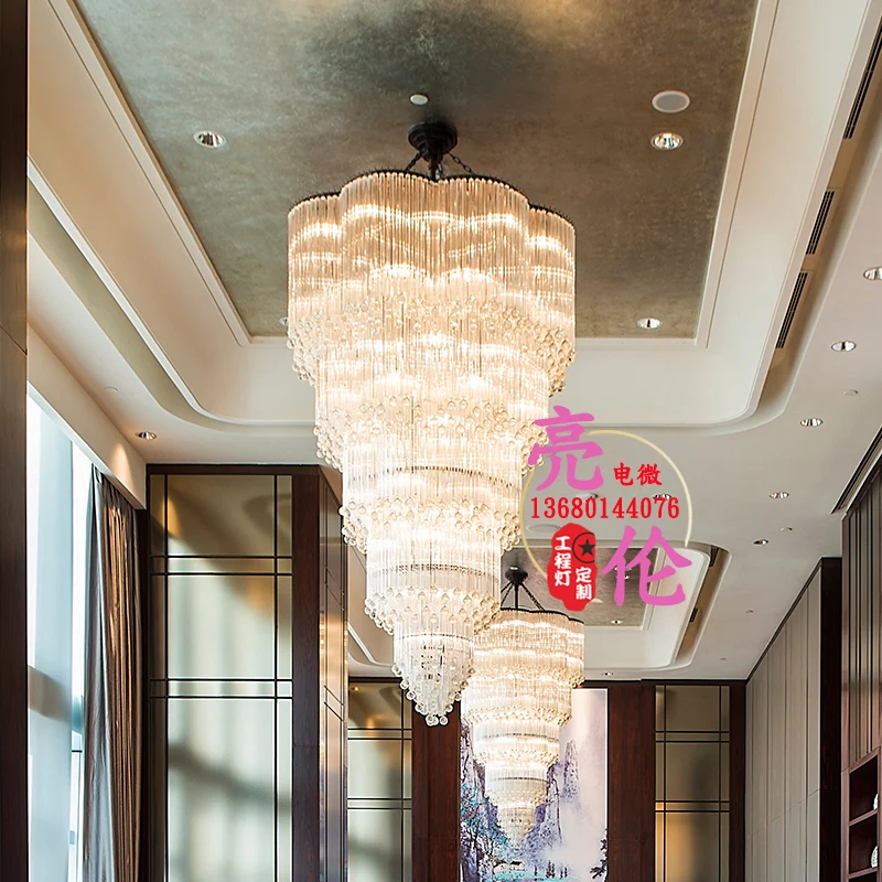 Luxury hotel lobby lobby crystal light clubhouse KTV hotel rotunda villa spiral staircase long chandelier