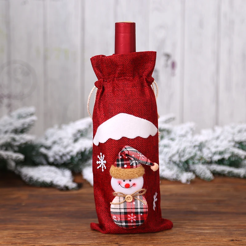 Чехол для бутылки вина сумки Снеговик Санта Клаус рождественские украшения стол Рождество - Цвет: c