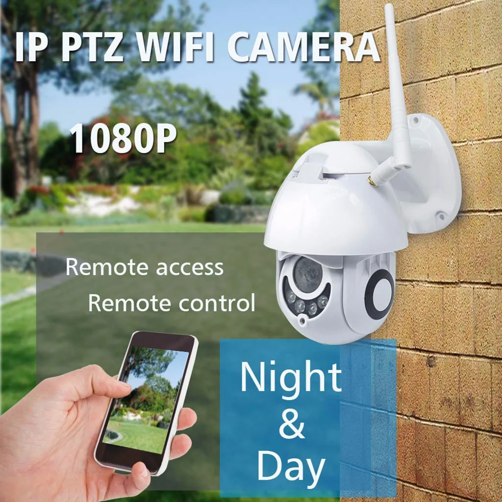 

CARPRIE 1080P FHD Wireless PTZ WiFi IP Camera 4X Zoom Motion Detection Face Auto-Tracking Outdoor Waterproof Night Vision IR 10M