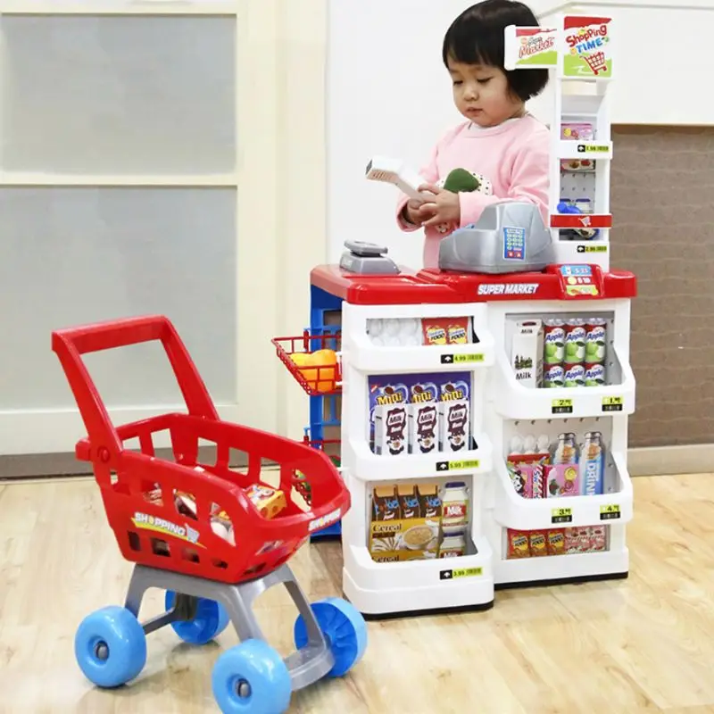 Ролевые ролевые игры обучающая игрушка подарок на день Рождения Моделирование супермаркет супермагазин корзина кассовый аппарат Набор Дети девочка подарок