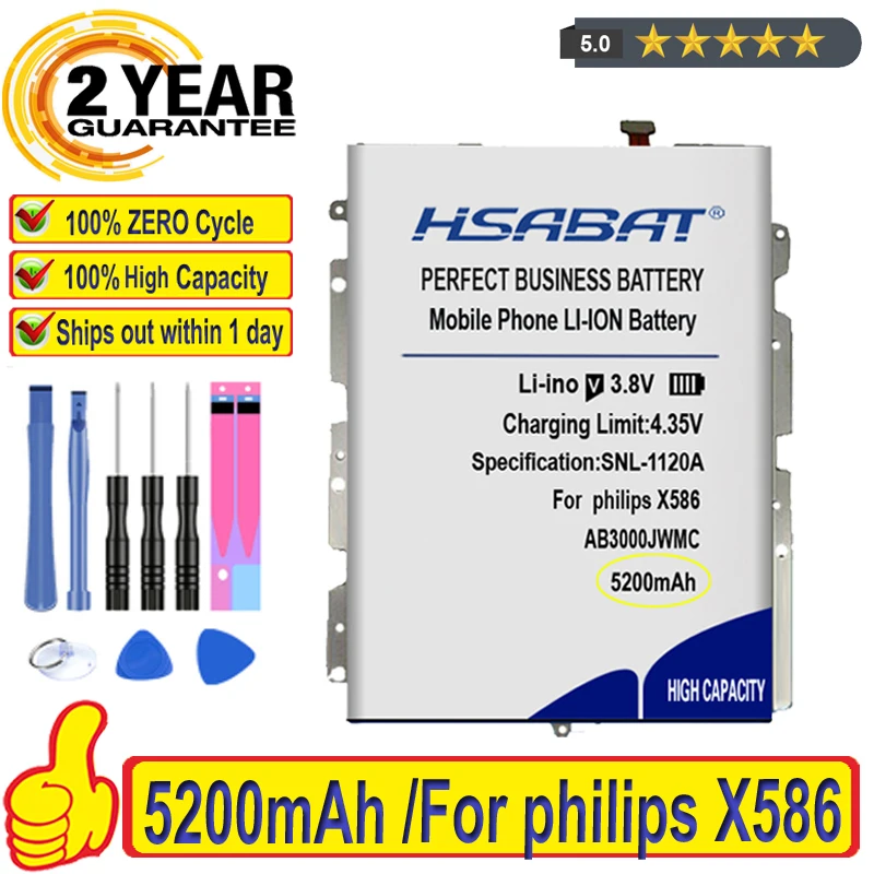 Топ-бренд 100% Новый 5200mAh AB3000JWMC Аккумулятор для Philips XENIUM CTX586 X586 батареи | Мобильные
