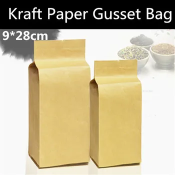 

100pcs 9 * 28cm + 7cm Kraft Paper Side Gusset Bag, Stand up Paper Packaging Bag, Tea/Coffee Bag, Organza Gift Bag
