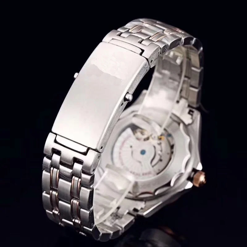 Роскошные брендовые Новые Мужские автоматические механические часы серебристого, черного, синего цвета James Bond 007 керамическое сапфировое стекло сзади Спортивные розовое золото AAA