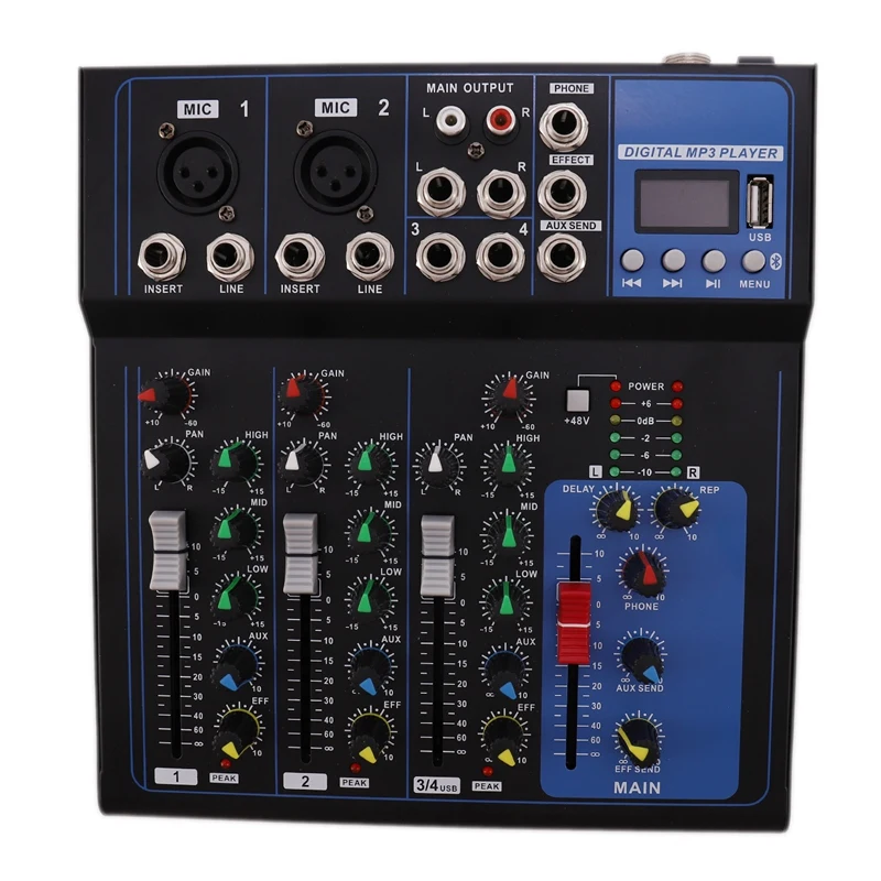 

4 Channels Bluetooth DJ Mixer Sound Mixing Console with USB MP3 Jack Live Audio Mixer for Karaoke KTV /EU Plug