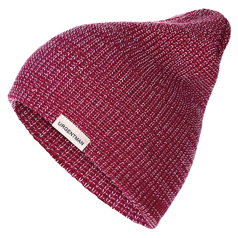 1 шт шапка URGENTMAN бирка повседневное шапка женская шапка мужская теплая мягкий вязаная шапка зимняя модные однотонные шапки - Цвет: Red