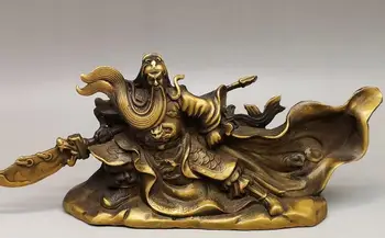 

10”China antique Qianlong year system brass Guan Yu Qinglong pen frame