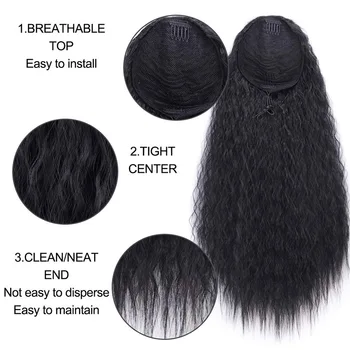 Doris Beauty Long Afro Kinky Curly Ponytail Extension 22 Inch Synthetic Drawstring Corn Hair Piece for Women Black Brown 4