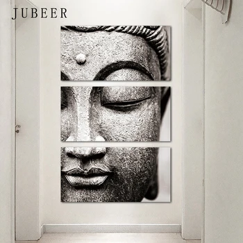 

Gray Buddha Statue Canvas Paintings 3 Panels Buddhist Artworks Buddha Face Poster Home Decor for Bedroom Decoration