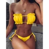 Sexy Bikini 2022 Pleated Bandeau Swimsuit Female Swimwear Women Mini Thong Bikini Set Bather Swimming Beachwear for Bathing Suit ► Photo 3/6