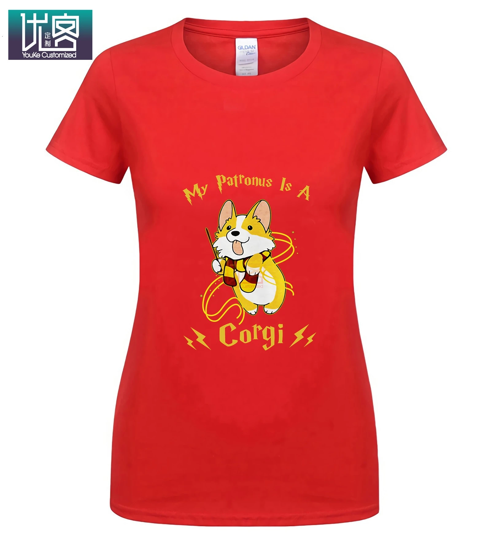 My Patronus Is Corgi,, летняя мужская футболка с коротким рукавом, хлопковая футболка, подарок, повседневные футболки, хлопок, одежда, футболка - Цвет: women red