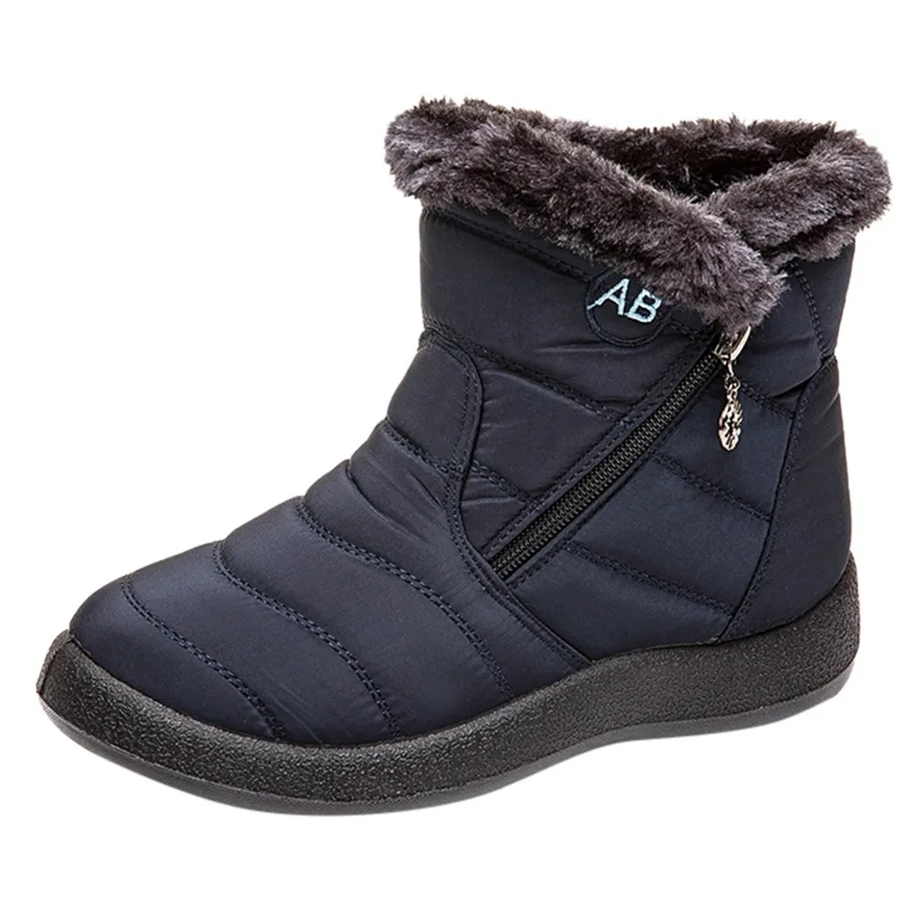 Женские зимние ботинки с плюшевой стелькой; зимние короткие ботильоны; водонепроницаемая обувь; Теплая обувь; женские ботинки на плоской подошве с круглым носком