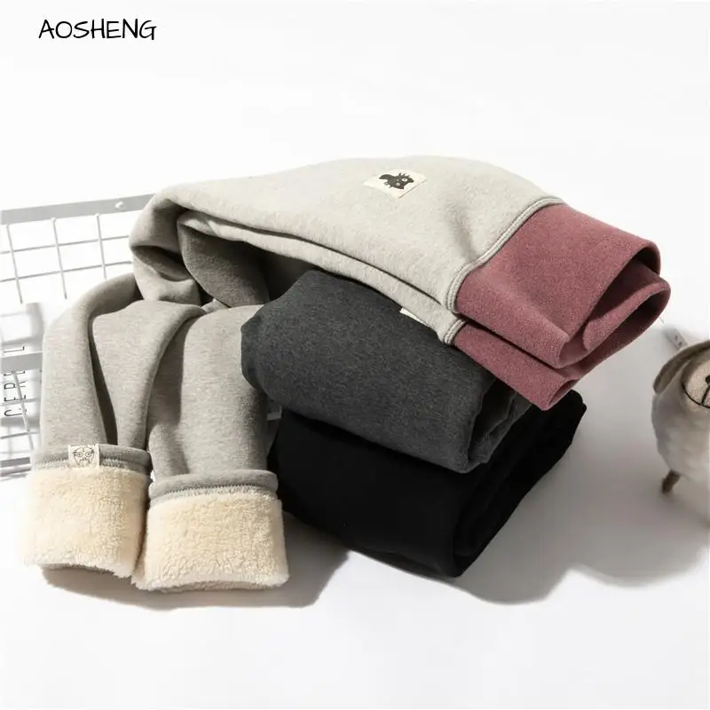 

AOSHENG Fashion Warm Women's Lamb cashmere Winter Leggings Ankle-Length Good Quality High Waist Large Size Pants Women Leggings