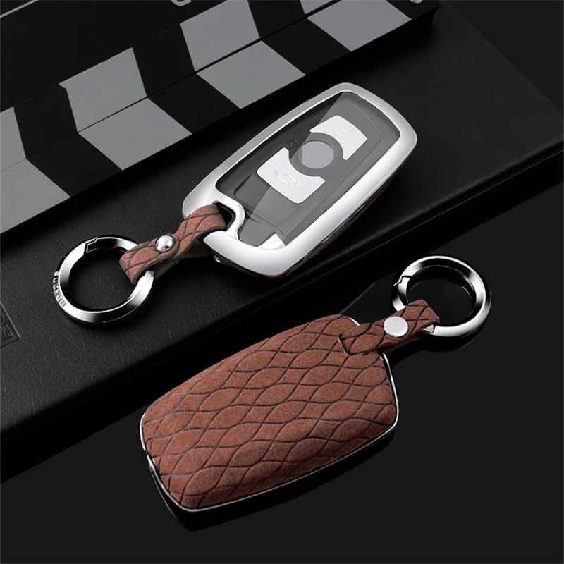 Suede Leather+Zinc Alloy+TPU Car Remote Key Case Full Cover For BMW E46 E60  e87 E90 X1 X3 X4 X5 X6 F30 F34 F10 F07 F20 G30 F15