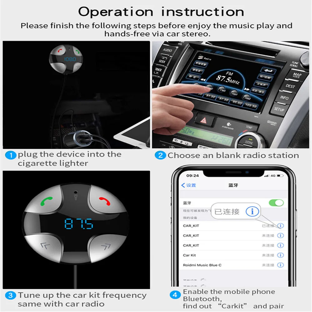 Car MP3 Player Car Bluetooth FM Transmitter Handsfree Car Kit MP3 Music Player Radio Voltage Monitor TF U Disk 2 USB Car Charger