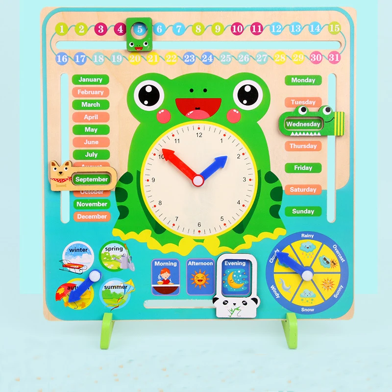  Wooden Toys Montessori Baby Weather Season Calendar Clock Time Cognition Preschool Educational Teac - 4000277986038