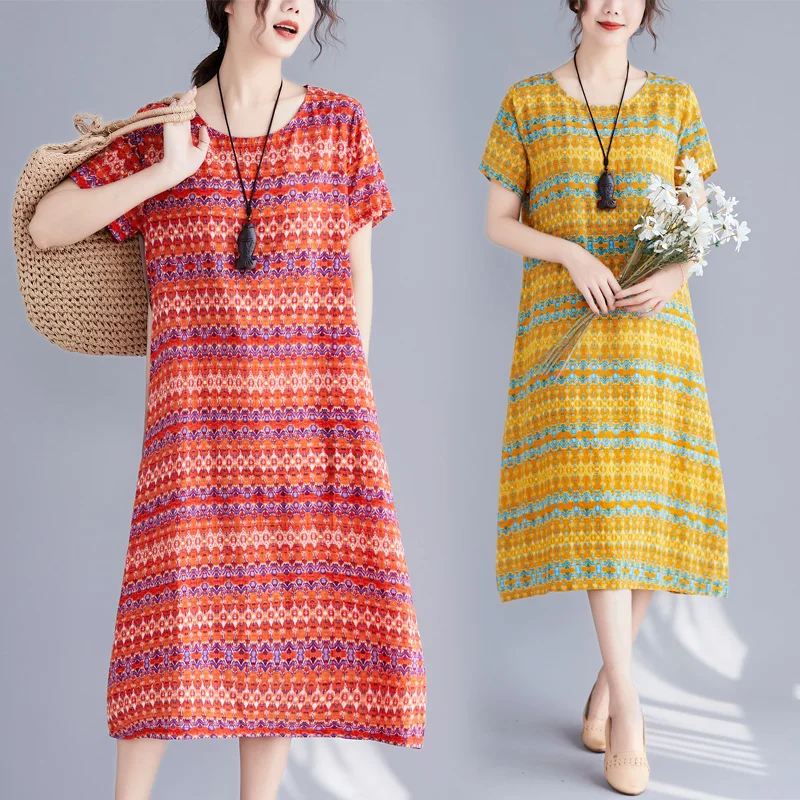 Художественная Женская одежда в стиле ретро летнее свободное стройнящее платье