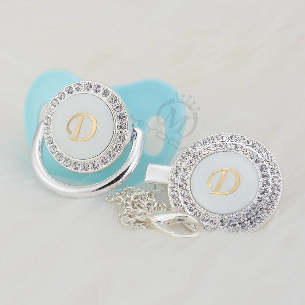 MIYOCAR bling имя инициалы буквы D Красивая шикарная соска и соска клип набор BPA бесплатно пустышка bling babyshower подарок LD-1