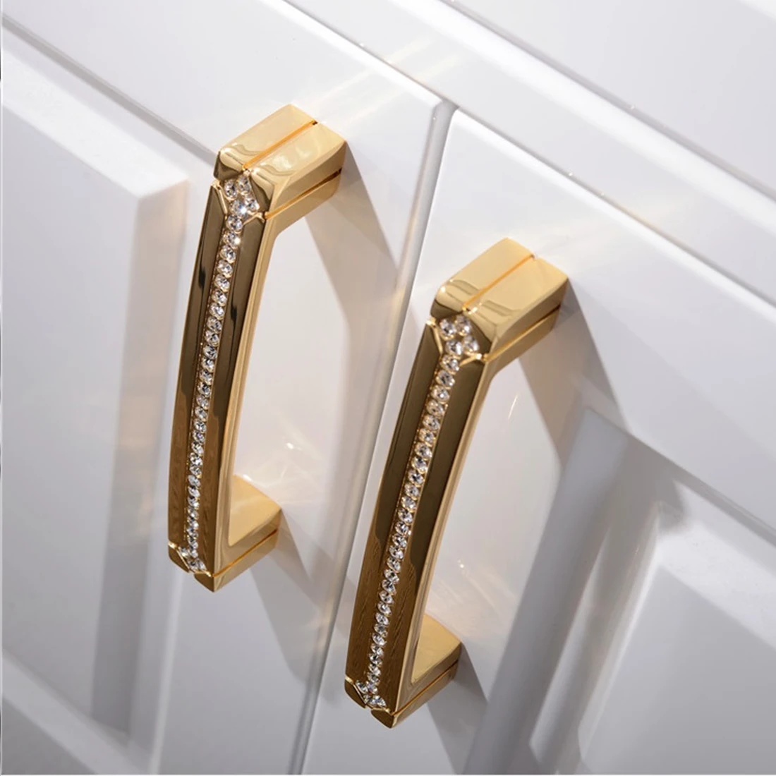 Furniture Drawer Pulls 24K Real Gold Czech Crystal Drawer Door Handle Furniture Knobs Pull Handles Never Fade Gold & Chrome