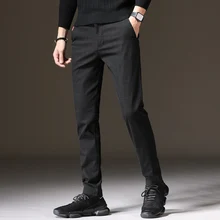 Мужские черные повседневные брюки мужские свободные прямые мужские штаны большого размера деловые брюки осень-зима брюки