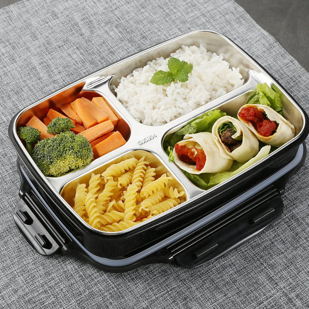 Термоизолированный Ланч-бокс Bento, контейнер для еды с 4 отделениями для офисных работников из нержавеющей стали, теплоизолирующая