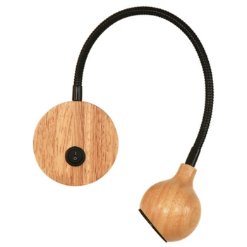 

Hot Modern Wooden Led Wall Lamp With Knob Switch Bedroom Bedside Reading Light Direction Adjustable Indoor Lighting Black