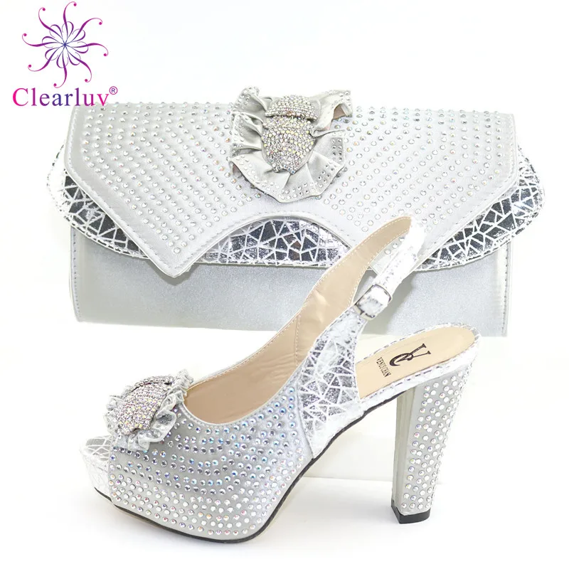 

High Quality Luxury High Heels Shoes And Bag Set African Style Fashion Rhinestone Ladies Shoes And Bag Set For Wedding Party