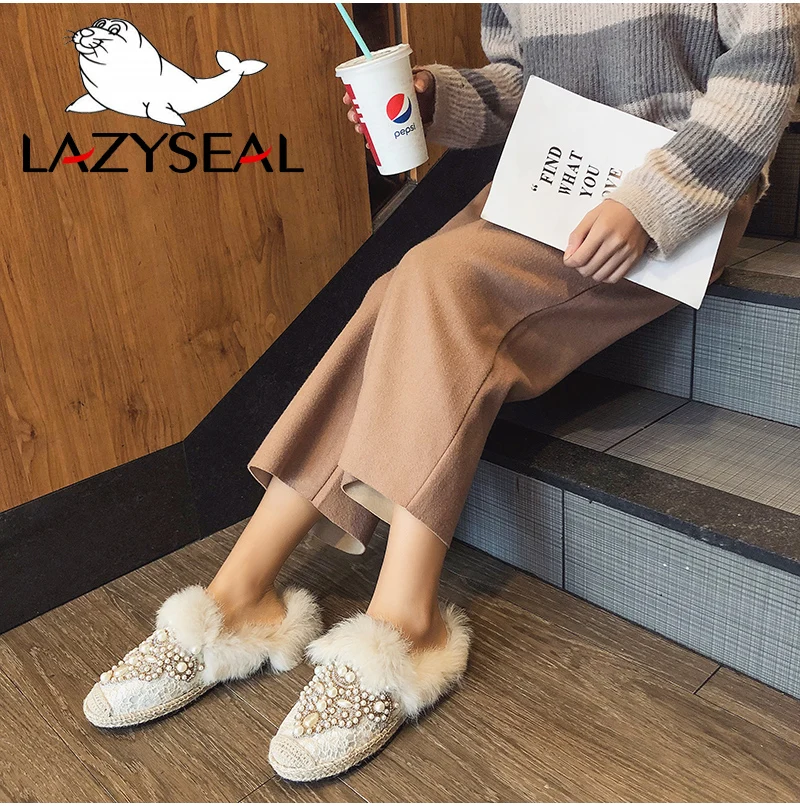 LazySeal/ г. Зимняя женская обувь на натуральном меху женские ботинки с бусинами на плоской подошве