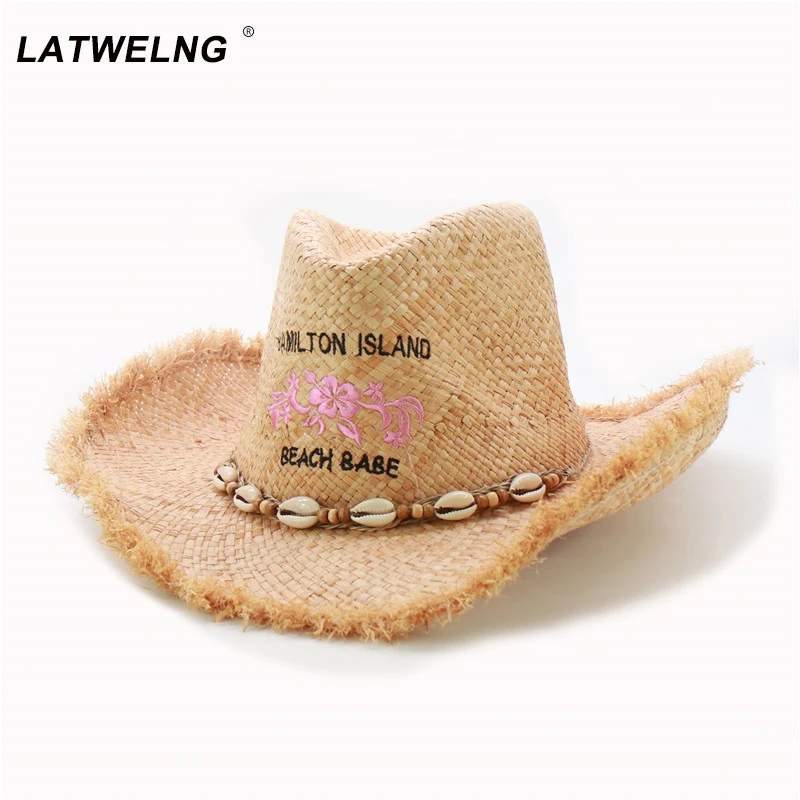 Новинка 2020 модная женская панама с ремнем в виде ракушки Пляжные шапки Cowgirl из