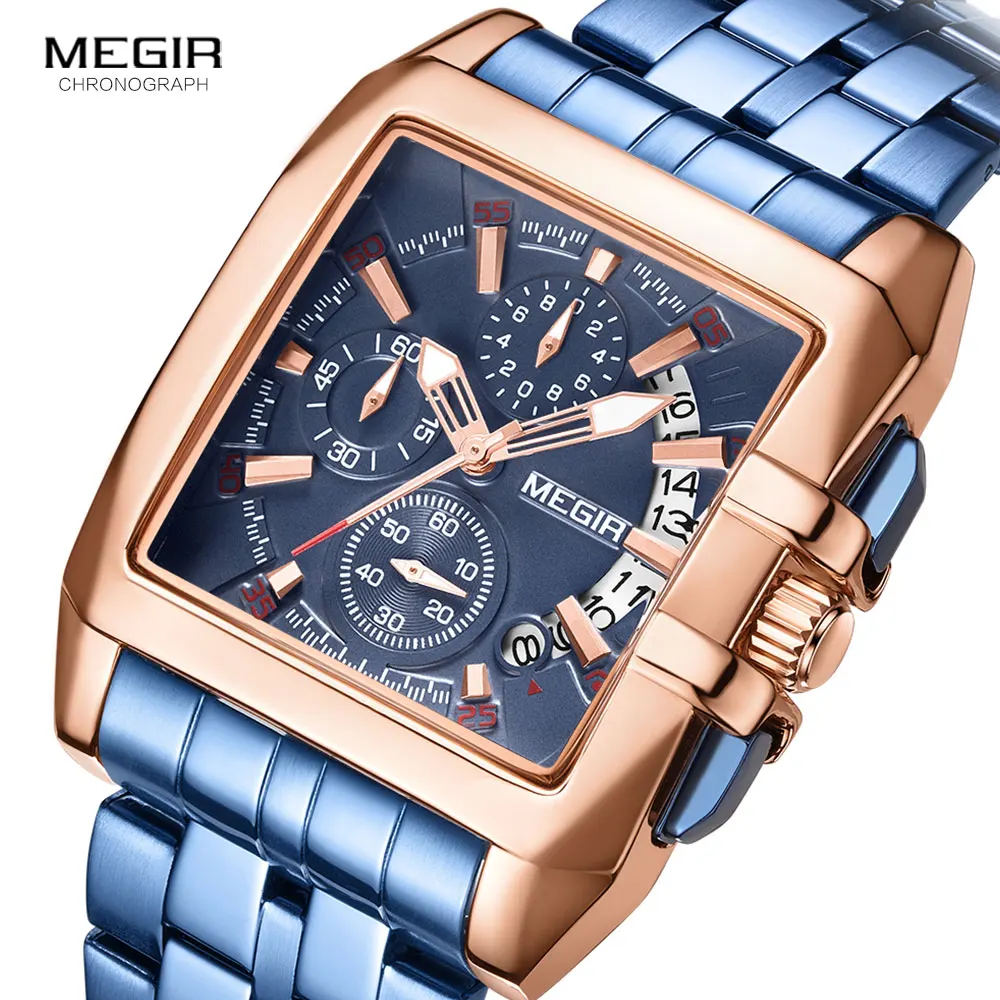 Relogios Masculino MEGIR часы Мужские кварцевые наручные с хронографом из нержавеющей стали