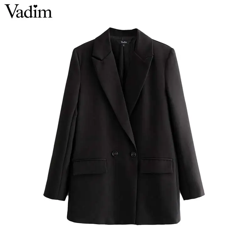 Женское элегантное платье vadim, однотонный блейзер с надрезом, с длинными рукавами, карманами, синее, черное пальто, женская офисная одежда, официальные Топы CA563