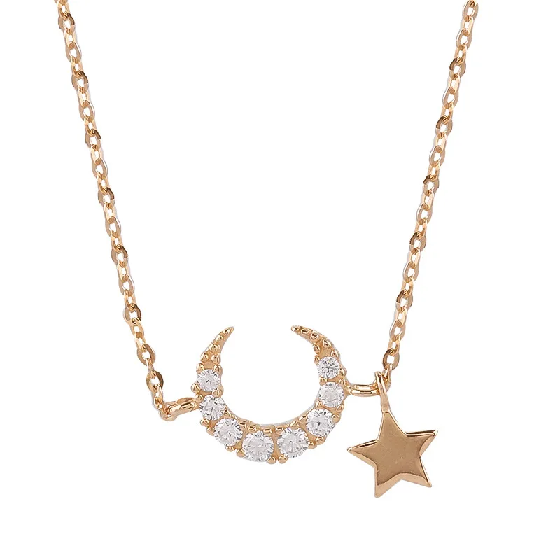 

LLP81 925 Sterling Silver Delicate Moon Star Clavicle Chain Necklaces Cubic Zircon Pendant Necklace For Women Christams Gitfs